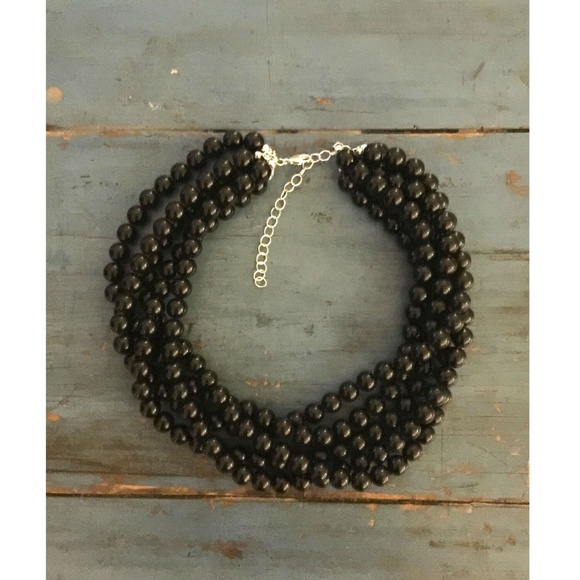 Black Lucite MultiStrand Beaded Statement Necklace - Picture 4 of 7